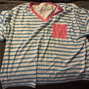 Striped Blue and Pink V-Neck Tee